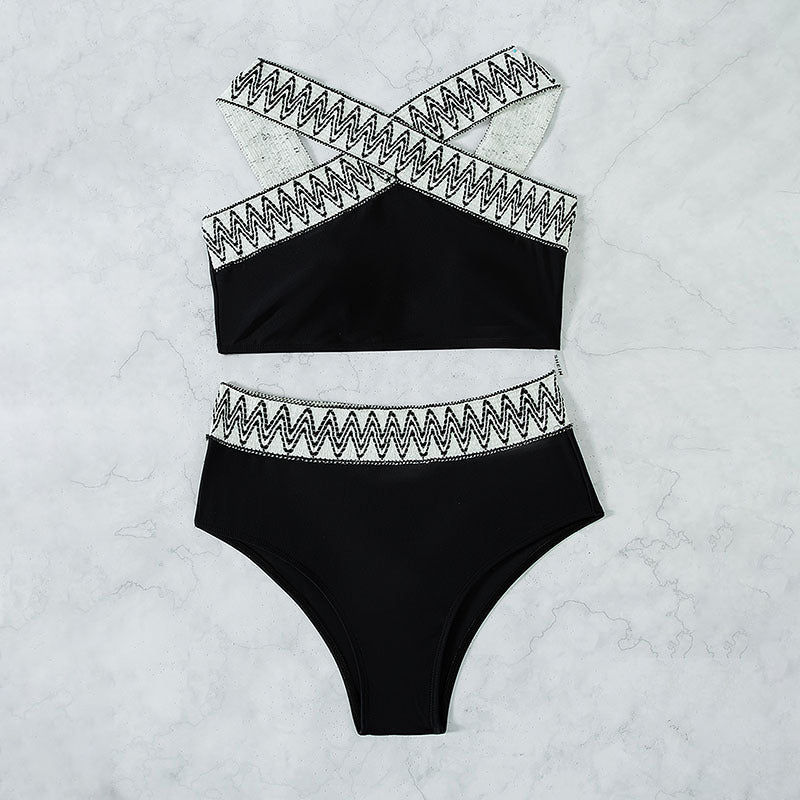 Damen Hoch tailliertes Bikini-Set mit elegantem Kreuzträger-Design R&B