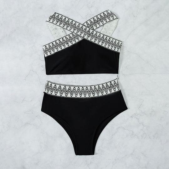 Damen Hoch tailliertes Bikini-Set mit elegantem Kreuzträger-Design R&B