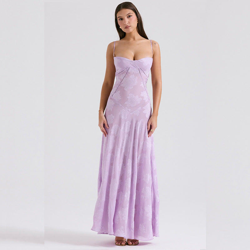 Damen Maxikleid mit dekorativem Spitzen-Oberteil und fließendem Rock R&B