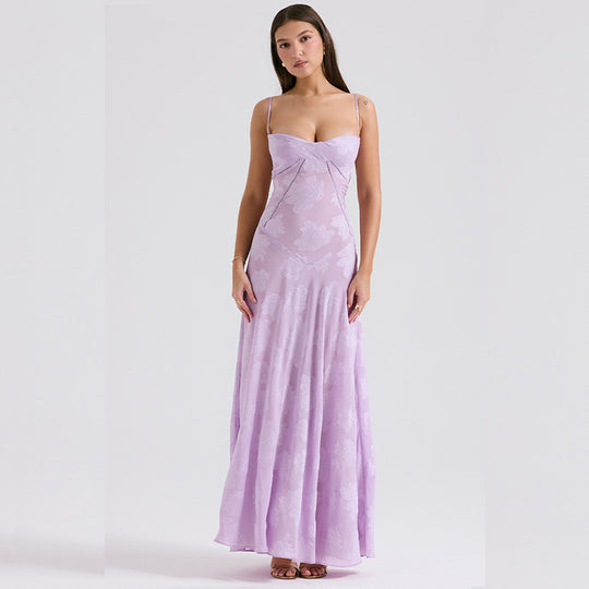 Damen Maxikleid mit dekorativem Spitzen-Oberteil und fließendem Rock R&B