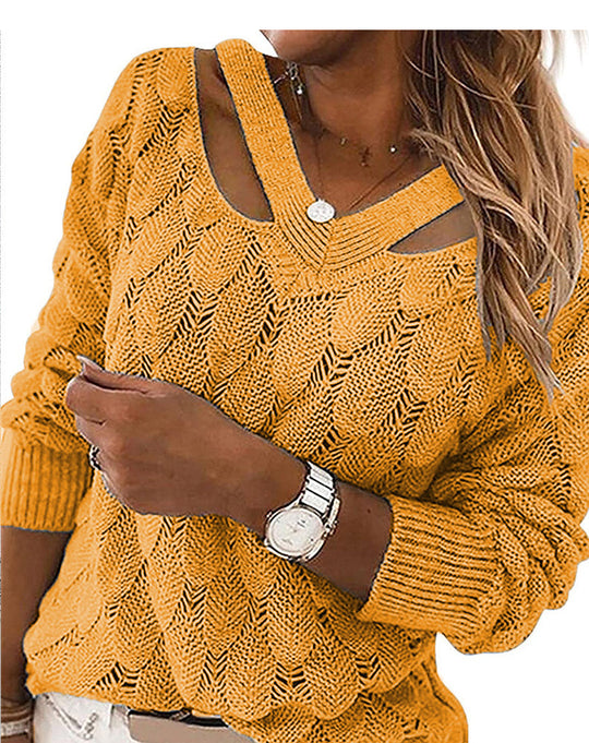 Damen Strickpullover mit V-Ausschnitt und raffiniertem Rippstruktur R&B