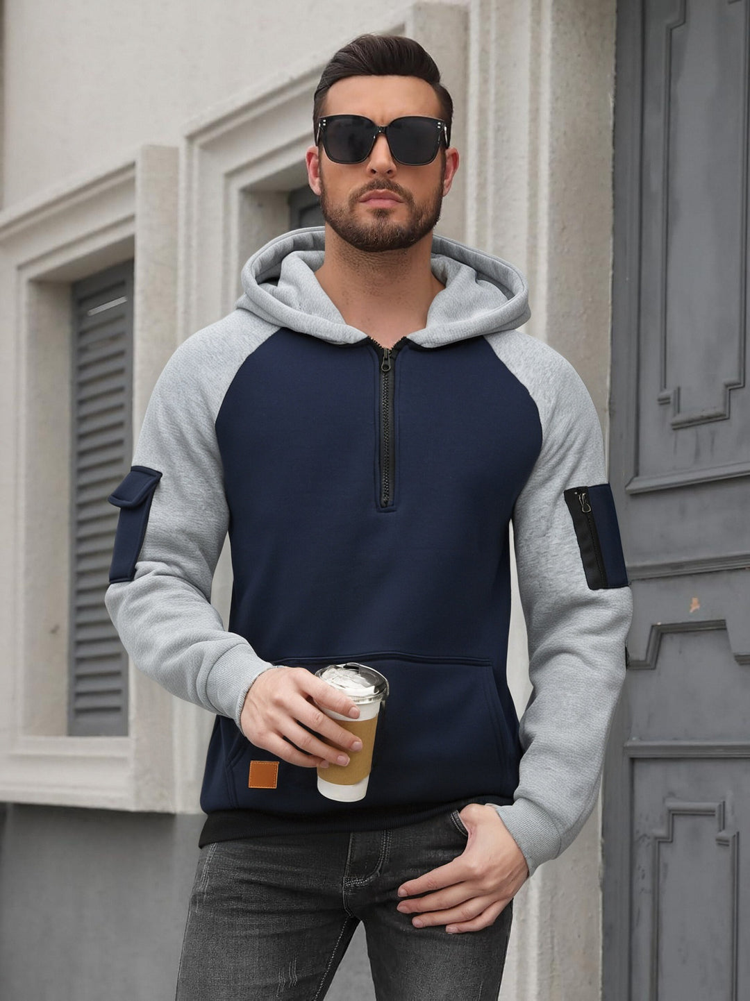 Herren Modischer Kapuzenpullover mit praktischen Reißverschluss-Details und sportlichem Schnitt R&B