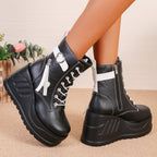 Damen Wedge-Stiefeletten mit hohem Plateau und modischen Details R&B