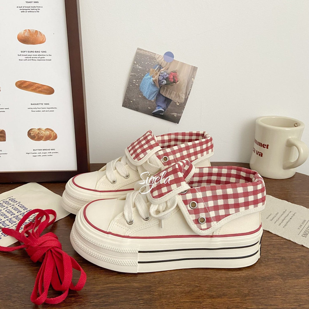 Damen Plateau Sneakers mit verspieltem Karomuster und praktischer Schnürung R&B