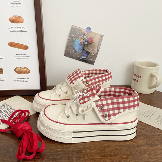 Damen Plateau Sneakers mit verspieltem Karomuster und praktischer Schnürung R&B