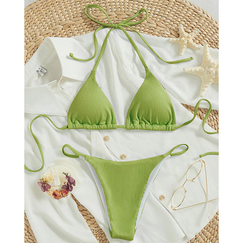 Damen Triangel-Bikini-Set mit verstellbaren Schnüren und feinem Strukturmuster R&B