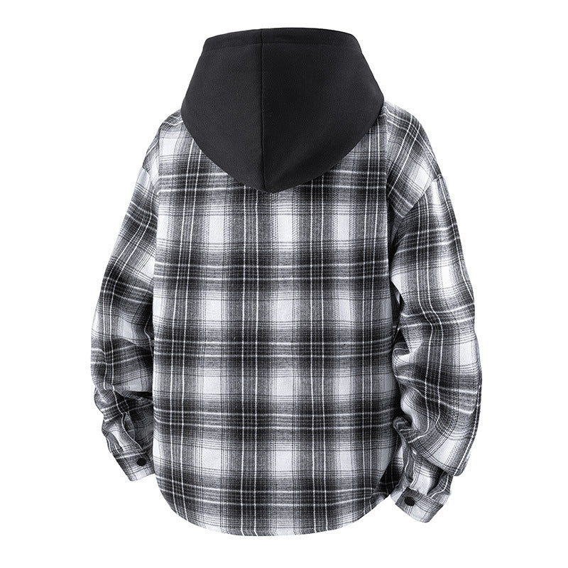 Herren lässige Hemdjacke mit gefütterter Kapuze und Karomuster R&B