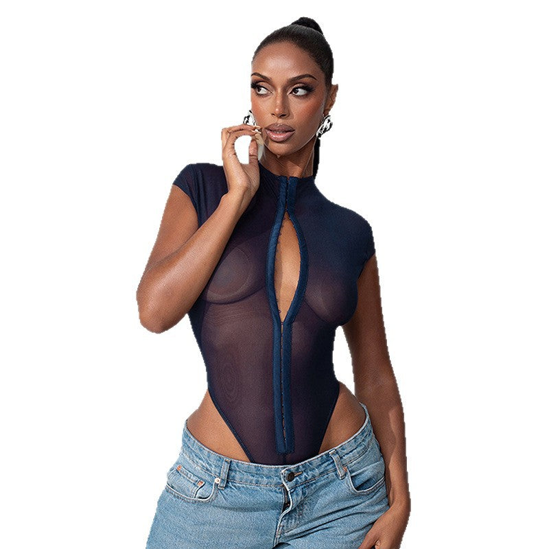 Damen Translucenter Body mit Reißverschluss und figurbetonendem Design R&B