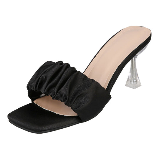 Damen Elegante Slingback Sandalen mit gerafftem Satin-Obermaterial und transparenter Absatz R&B