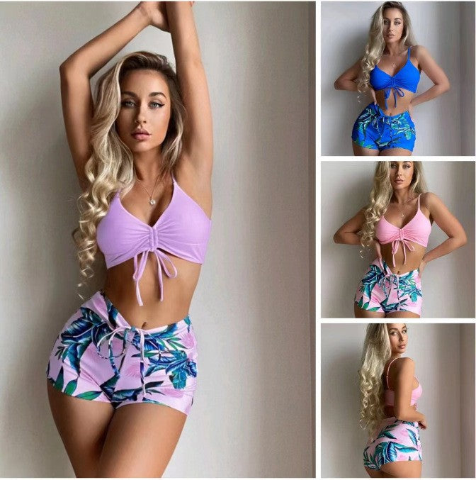 Damen Bikiniset mit süßem Knoten-Design und lässigen Shorts R&B