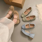 Damen elegante Mary Jane Ballerinas mit dekorativem Spitzenrand und Schleifenakzent R&B