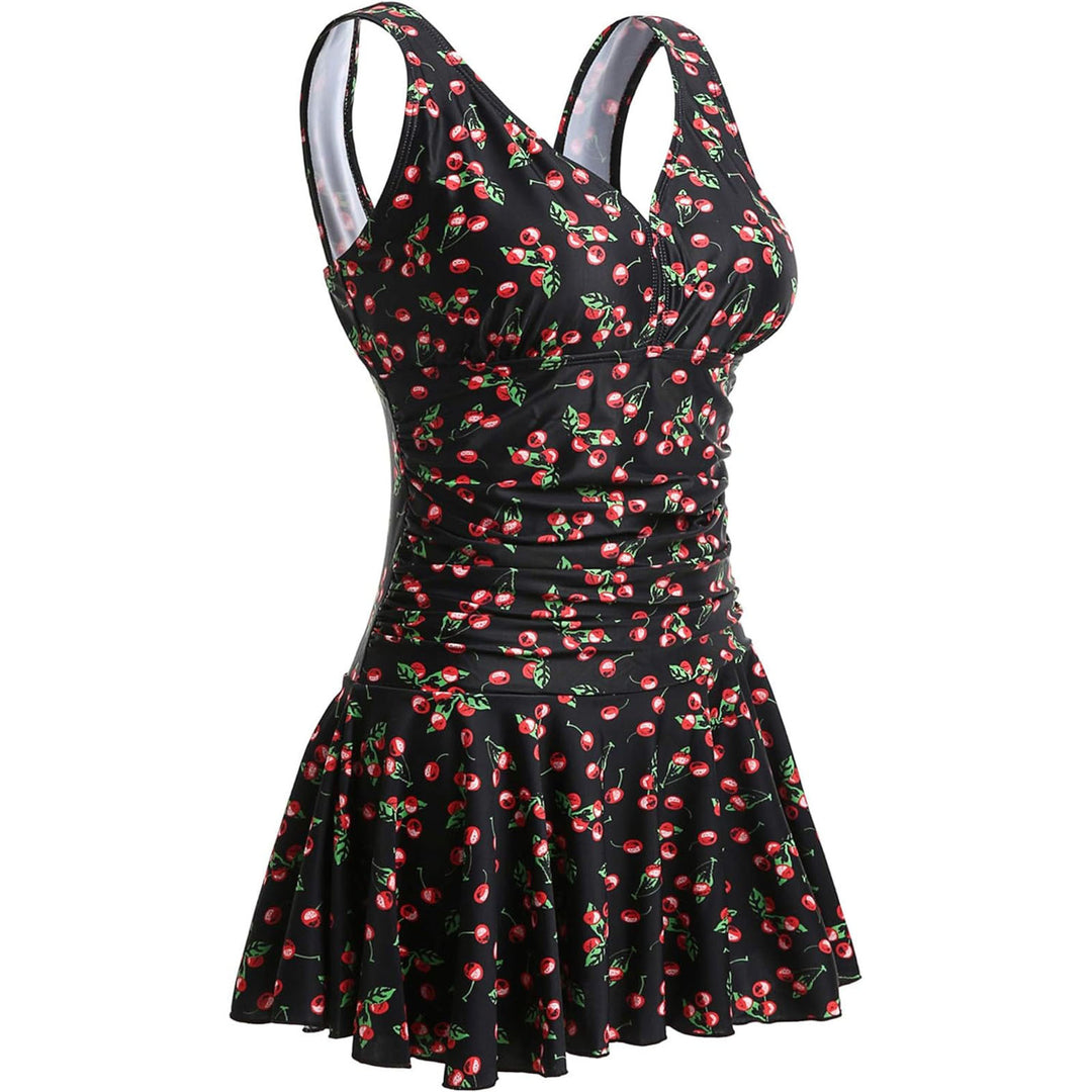 Damen Badeanzug mit Rüschendetails und frischem Kirschmuster R&B
