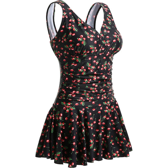 Damen Badeanzug mit Rüschendetails und frischem Kirschmuster R&B