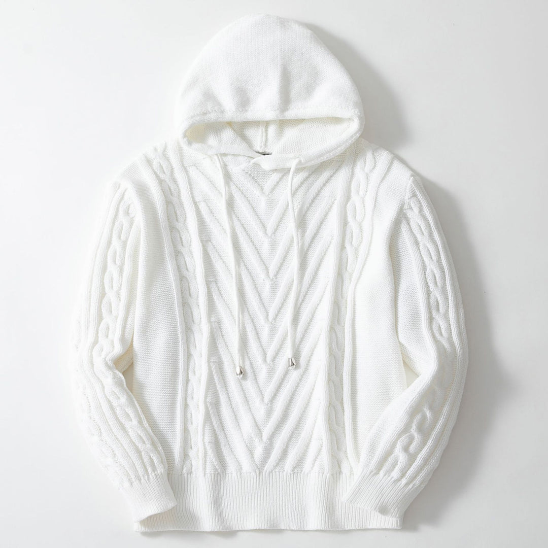 Herren Kapuzenpullover mit strukturiertem Zopfmuster und elastischem Bund R&B