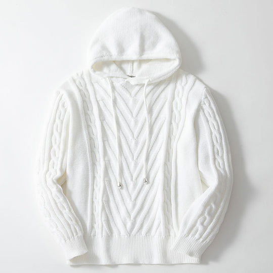 Herren Kapuzenpullover mit strukturiertem Zopfmuster und elastischem Bund R&B