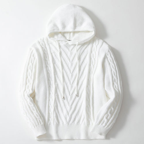 Herren Kapuzenpullover mit strukturiertem Zopfmuster und elastischem Bund R&B