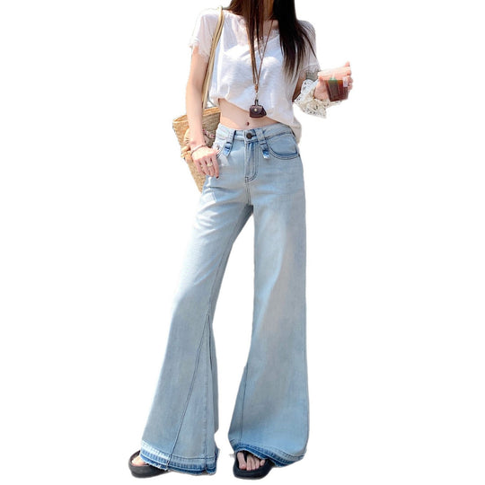 Damen weite Bootcut-Jeans mit hohem Bund und ausgefallenem Design R&B
