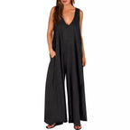 Damen Lockerer Jumpsuit mit tiefem V-Ausschnitt und seitlichen Taschen R&B