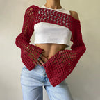 Damen gehäkeltes Langarm-Top mit Off-Shoulder-Design R&B