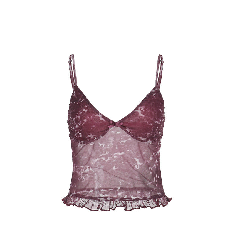 Damen Spaghetti-Träger-Top mit transparentem Obermaterial und Rüschendetail R&B