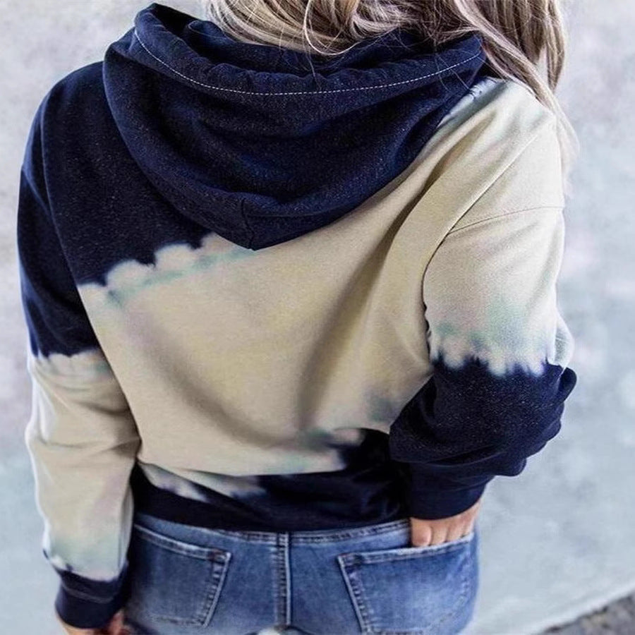Damen lockerer Hoodie mit tieferem Kragen und einzigartigem Batikdesign R&B
