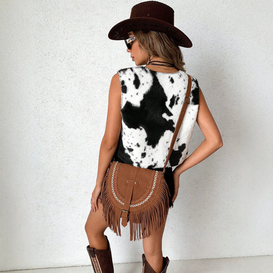 Damen Steppweste mit leichten Plüschoberflächen und tiefem V-Ausschnitt R&B
