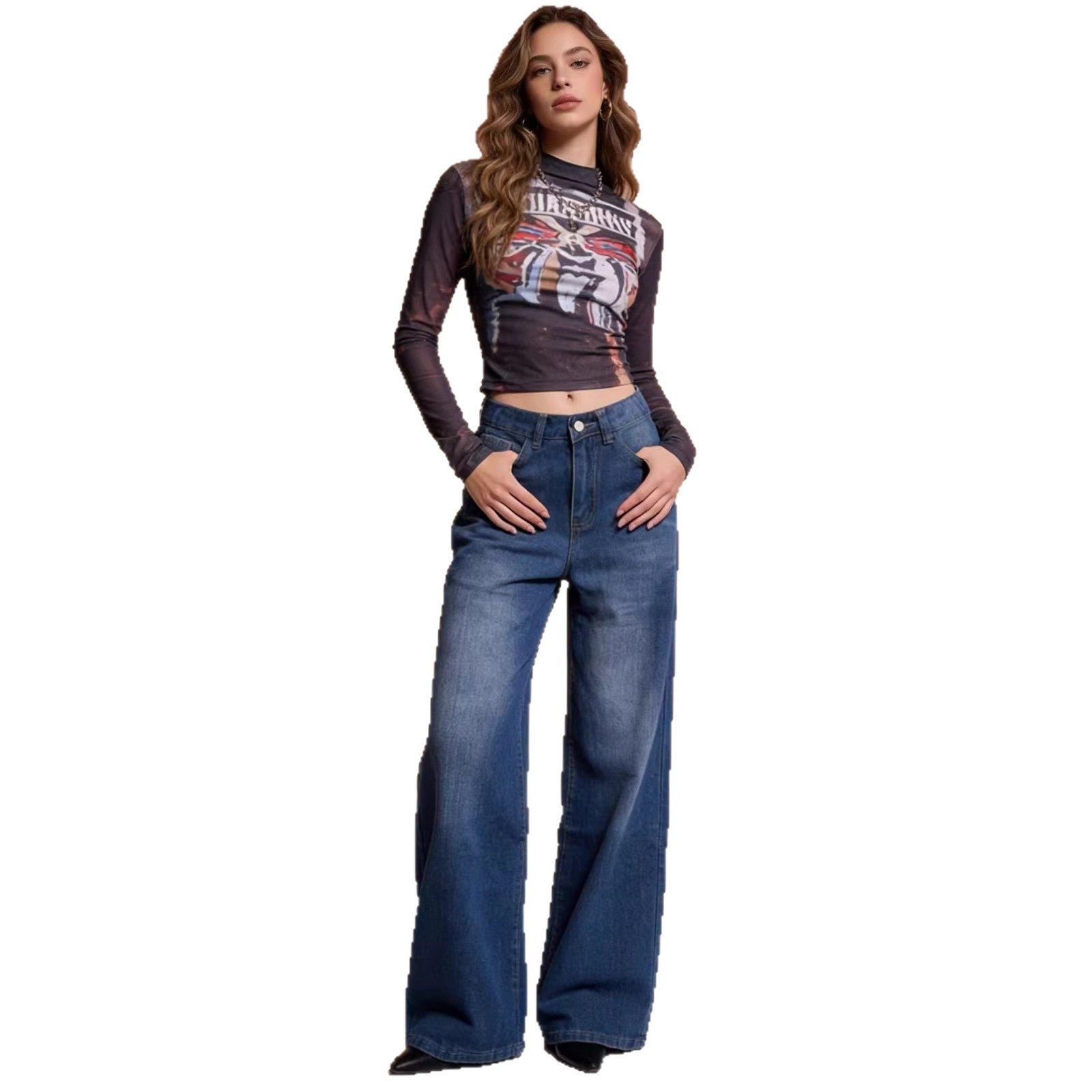 Damen Weite High-Waist Jeans im klassischen Design