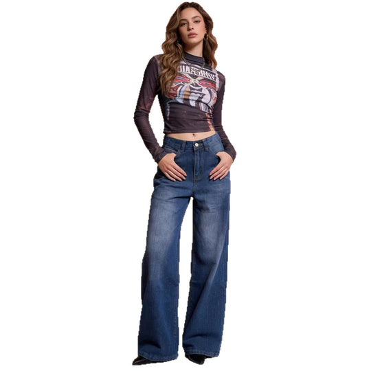 Damen Weite High-Waist Jeans im klassischen Design