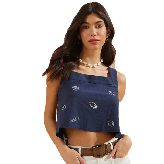 Damen Crop-Top mit maritimen Motiven aus hochwertiger Baumwolle R&B