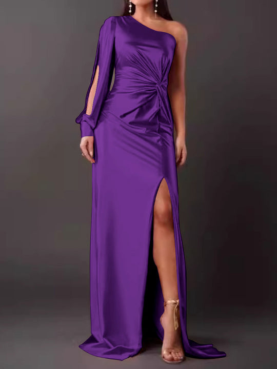 Damen Abendkleid mit asymmetrischem Ausschnitt und eleganter Faltenlegung R&B