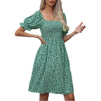 Damen Blumenkleid mit Puffärmeln und Gummizug R&B