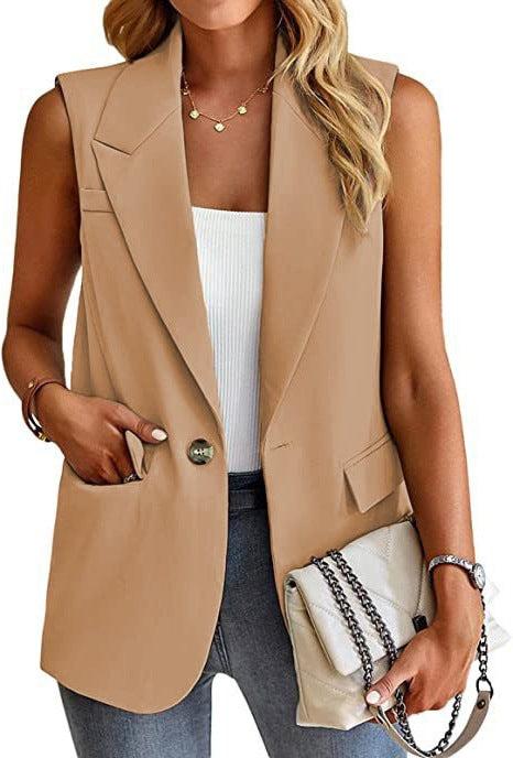 Damen ärmellose Blazerjacke mit Taillenakzenten und praktischen Taschen R&B