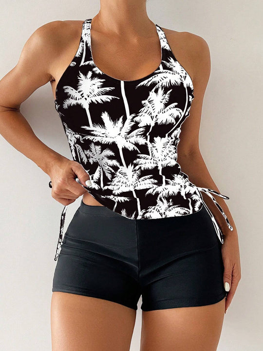 Damen Sportliches Tankini-Set mit verstellbaren Seitenschnüren R&B