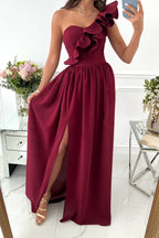 langes Kleid, seitlich gerafft, gerafft, für den Abend