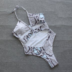Damen Cut-Out Badeanzug mit schickem Schlangenmuster R&B