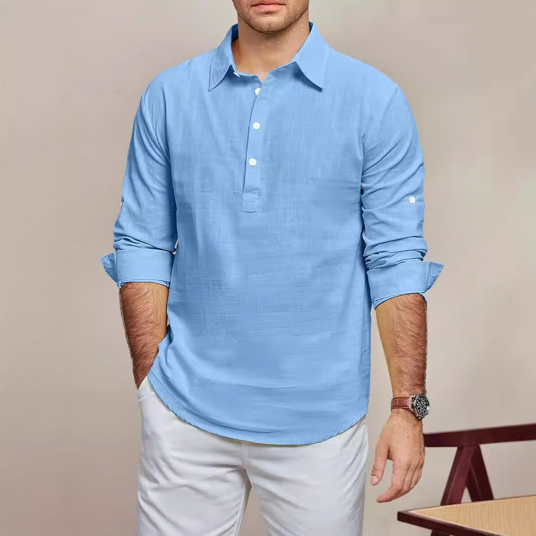 Herren lässiges Langarmhemd mit Knopfleiste und feiner Struktur R&B