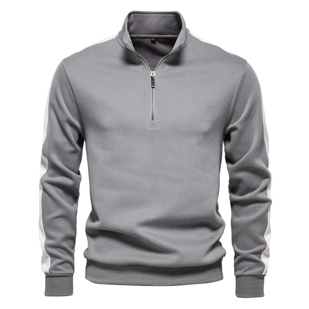 Herren nan Stehkragen-Pullover mit kurzem Reißverschluss und Kontrastseitenstreifen R&B