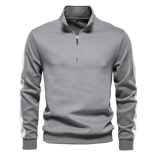 Herren nan Stehkragen-Pullover mit kurzem Reißverschluss und Kontrastseitenstreifen R&B