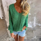 Damen Strickpullover mit V-Ausschnitt und lässigem Schnitt