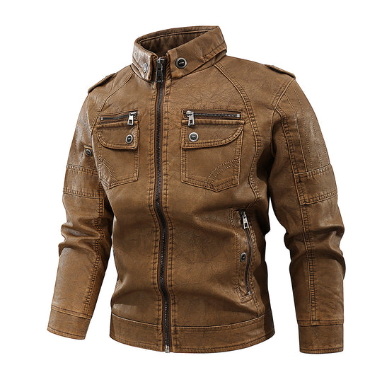 Herren stylische Bikerjacke mit praktischen Taschen und hochgeschlossenem Kragen R&B