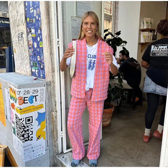 Damen Weite Karo-Hose im modischen Design R&B