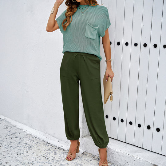 Damen Lässiges Strickoberteil mit praktischer Brusttasche und bequemen Baggy-Hosen R&B