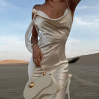 Damen Elegantes Satin-Wickelkleid mit verführerischem Ausschnitt und Spaghettiträgern