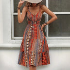 Damen Sommerkleid mit tiefem V-Ausschnitt und voluminösem Rock R&B