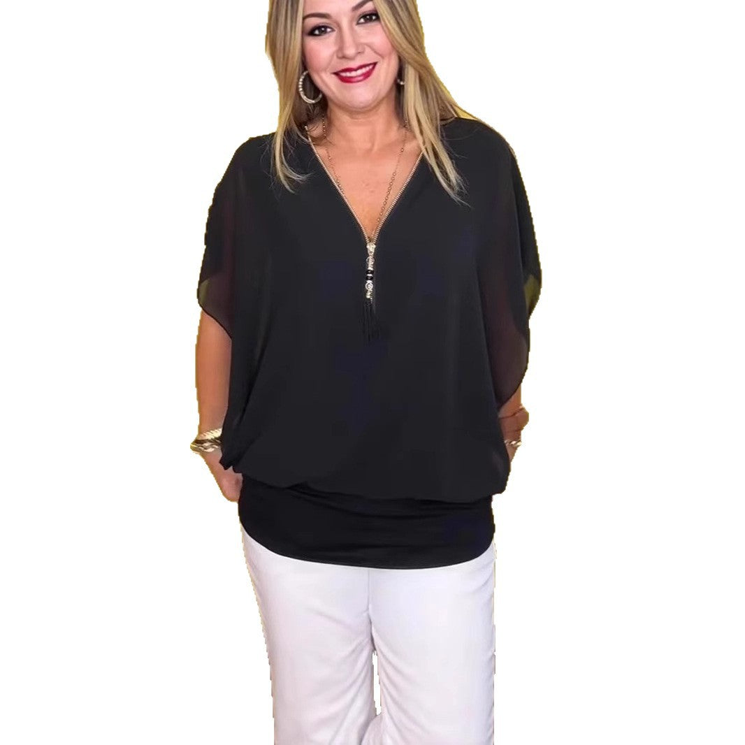 Damen schicke Bluse mit Reißverschluss R&B