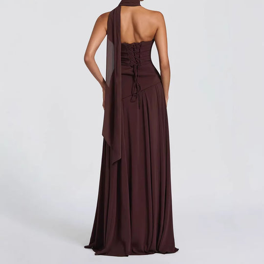 Damen elegantes maxikleid mit schulterfreiem Design und raffinierten Drapierungen R&B