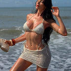 Damen Triangel-Bikini mit transparentem Überrock und funkelnden Details R&B