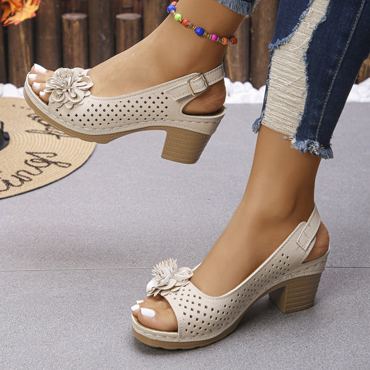 Damen Riemchen-Sandalen mit floralem Design und komfortablem Blockabsatz R&B