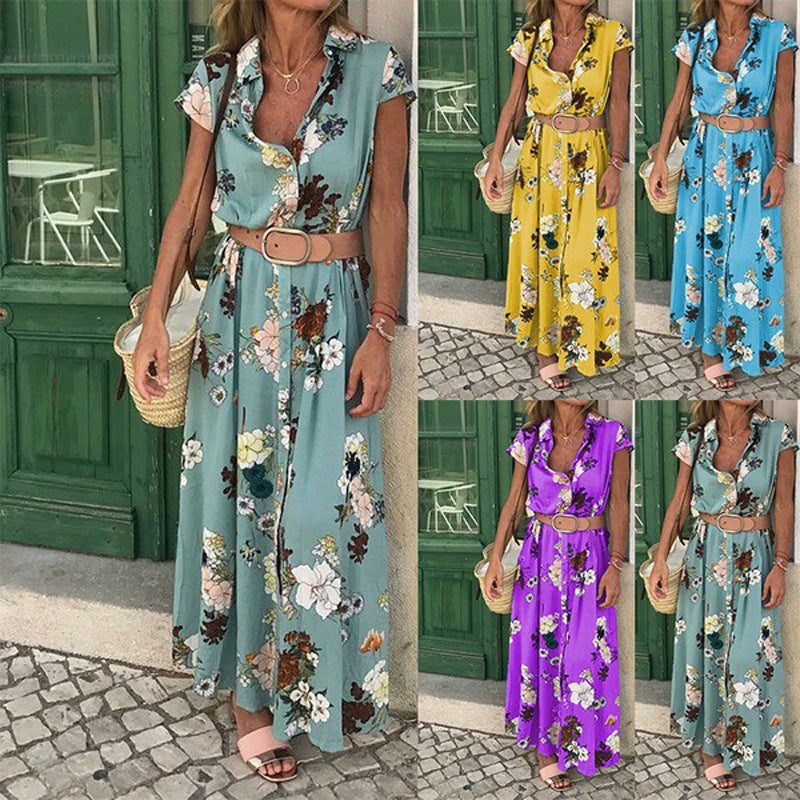 Damen Maxikleid mit Blumenmuster und elegantem Taillengürtel R&B
