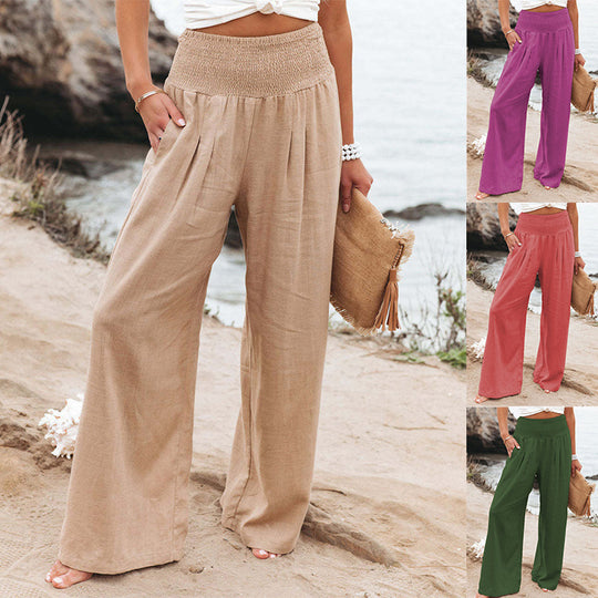 Damen Weit geschnittene Sommerhose mit elastischem Bund und eleganten Falten R&B
